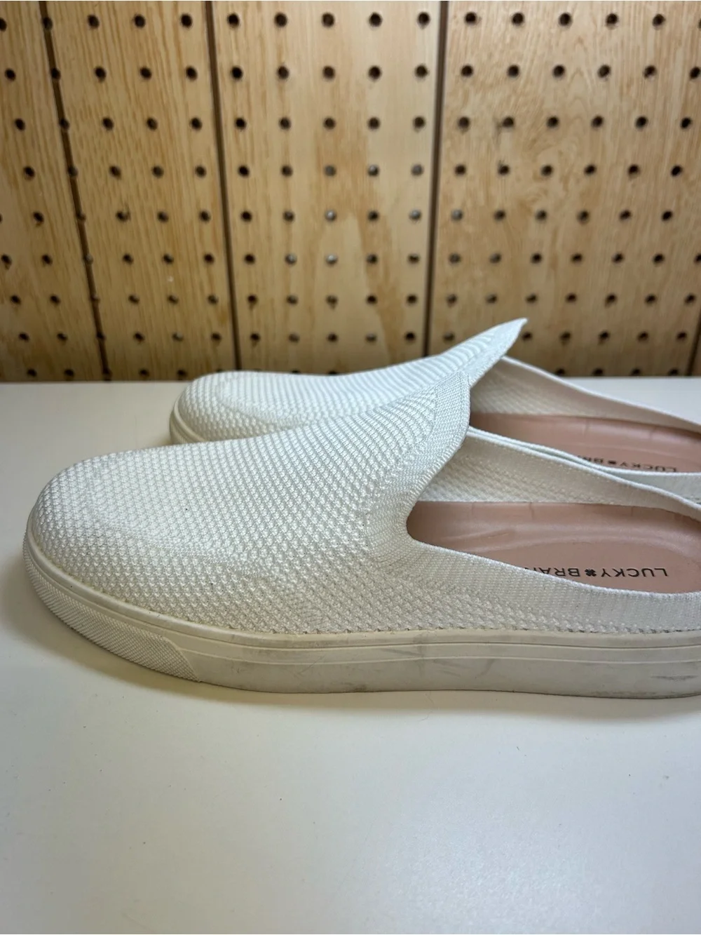 Lucky Brand  White Slip-On Knit Loafers